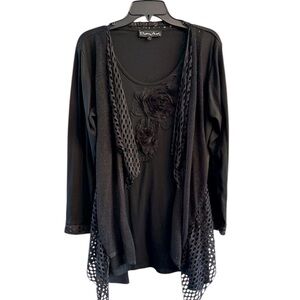 Pretty Angel Women’s Unique Tunic built cardigan 2 Mesh types Long Sleeve Top L